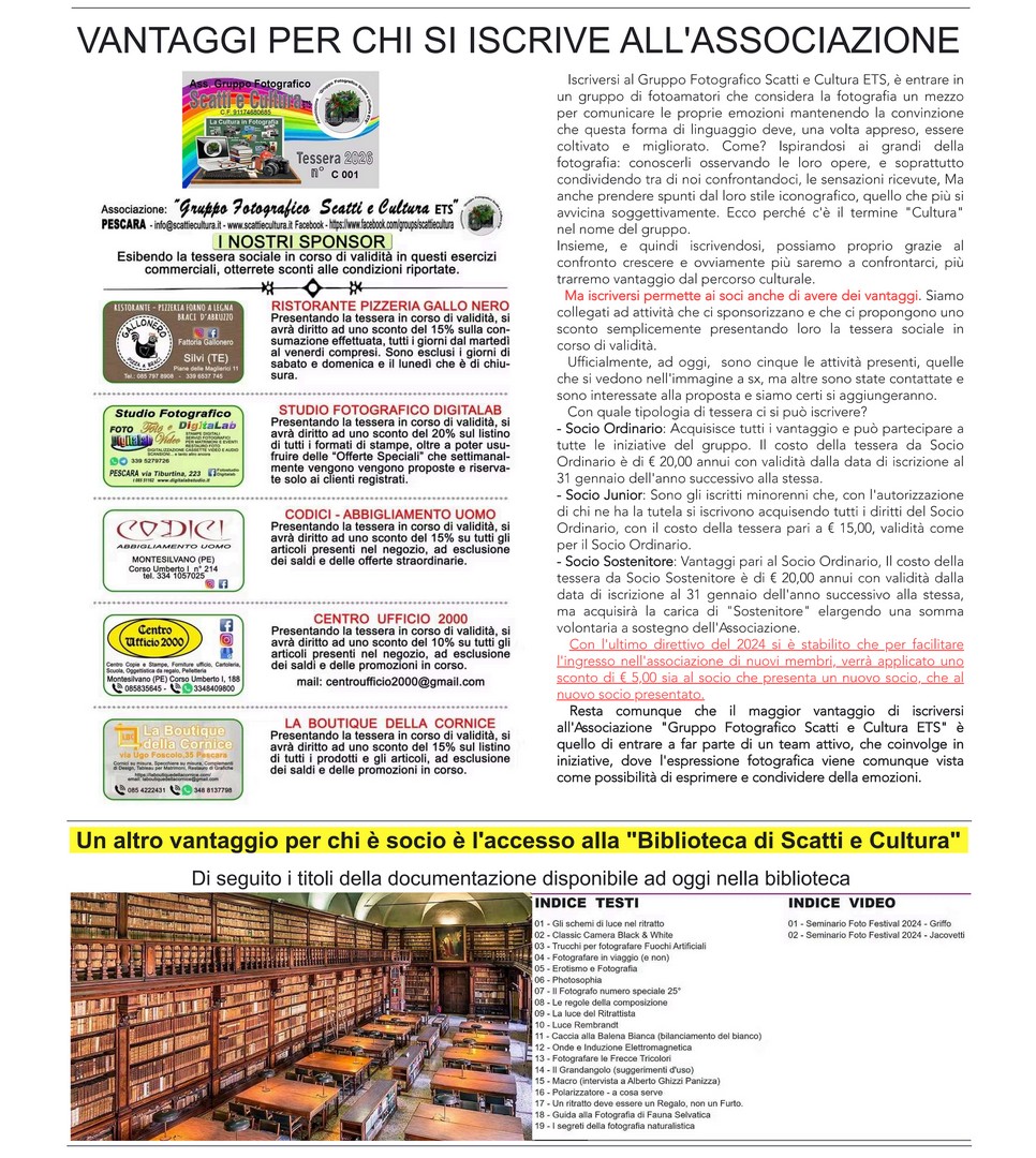 SCOPRI I VANTAGGI SE TI ISCRIVI ALL'ASSOCIAZIONE SCATTI E CULTURA!